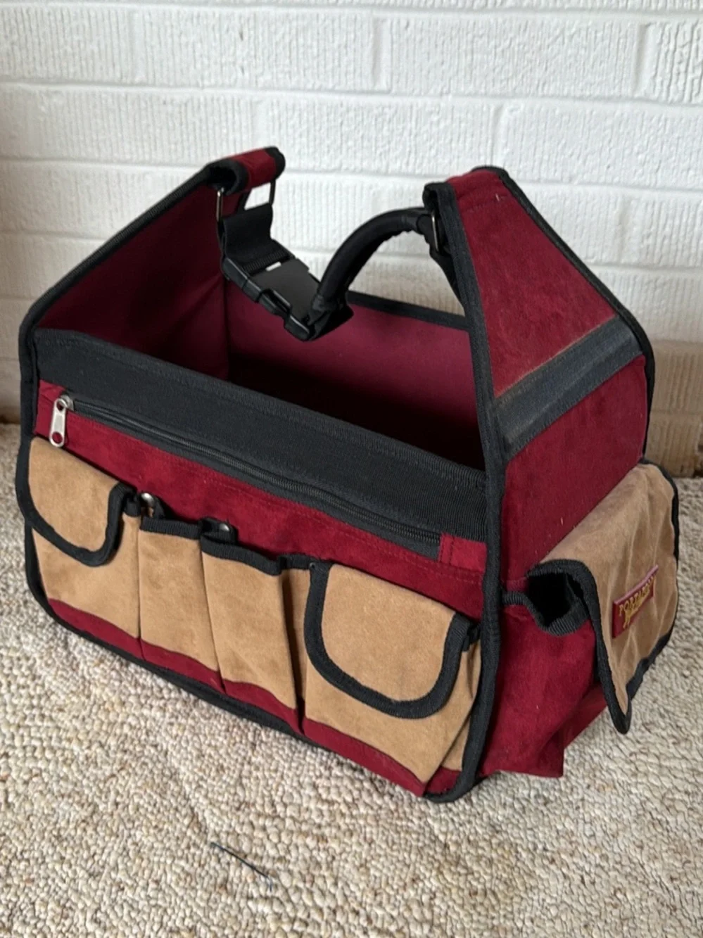 Open-Top Tool Tote Bag/Gardening - Burgundy and Tan